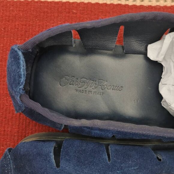Saks Fifth Avenue Brewster Loafers Driving Shoe Mens 10 Blue Suede Preppy‎ Italy - Picture 6 of 9